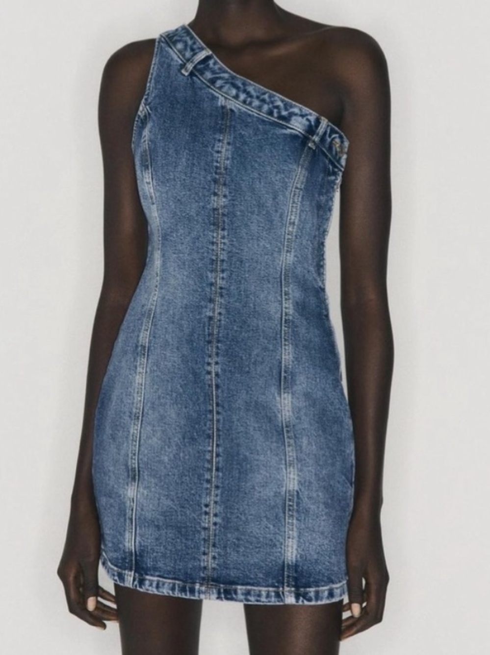 Zara One Shoulder Denim Mini Dress XS NWT